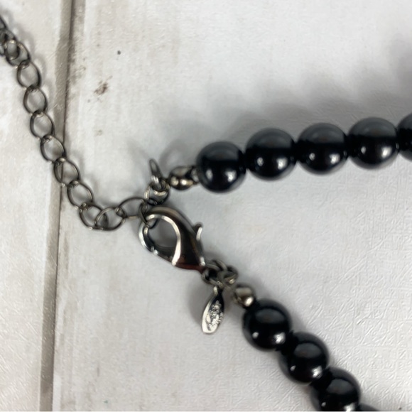 Premier Designs Necklace Black Green Beads Flower Brooch Rhinestone Crochet - Picture 7 of 7